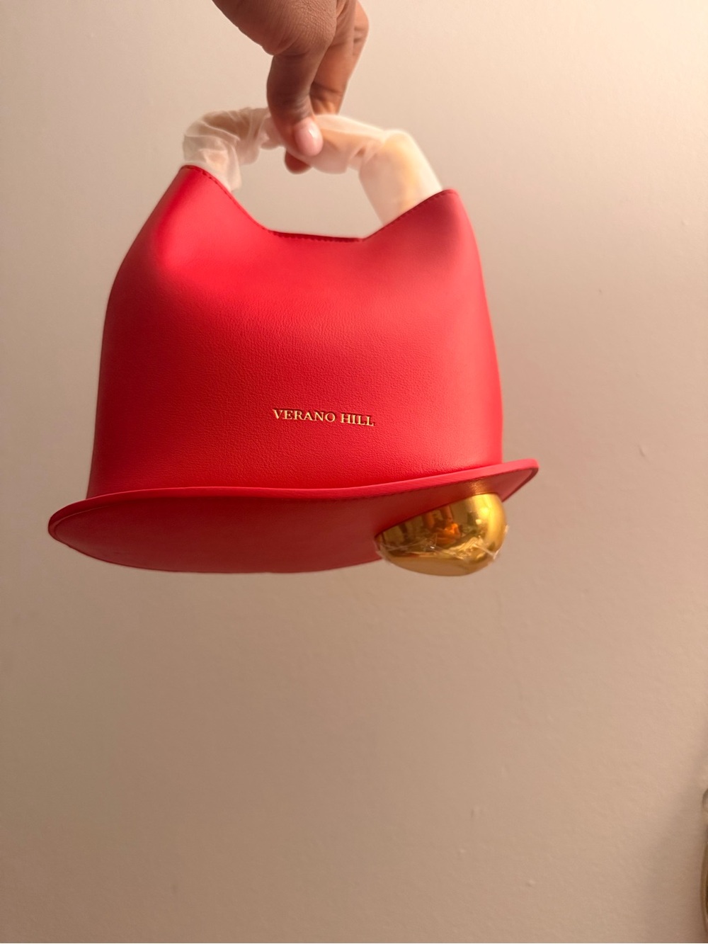 VERANO HILL Red Mini Top-Handle Bag with Gold Accent